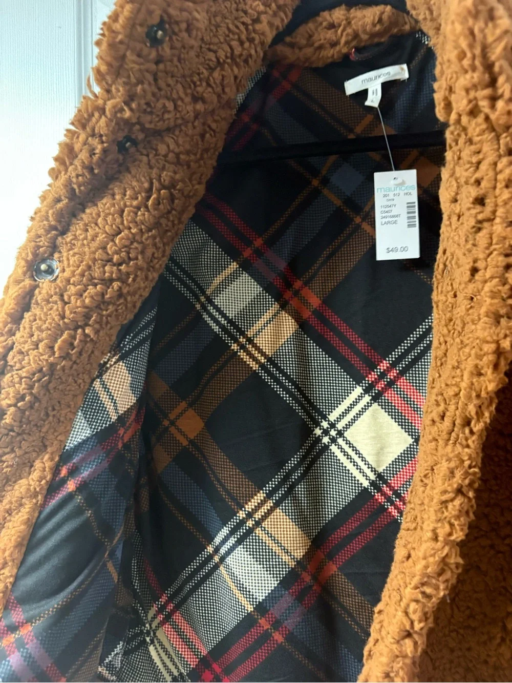 Maurices Plush Teddy Coat in Rust